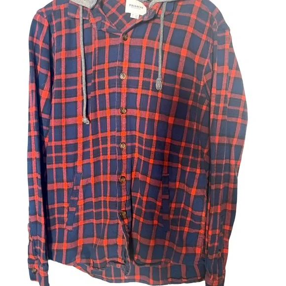 Mens hooded flannel shirt L plaid - Picture 1 of 3